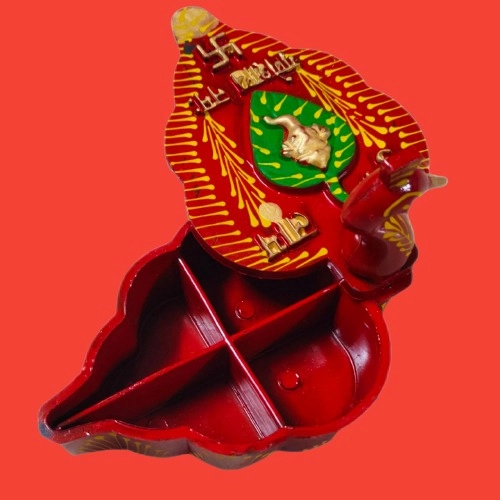 Plastic 4 Section Peacock Shape Meenakari Designed Kumkum Box (Multicolor)