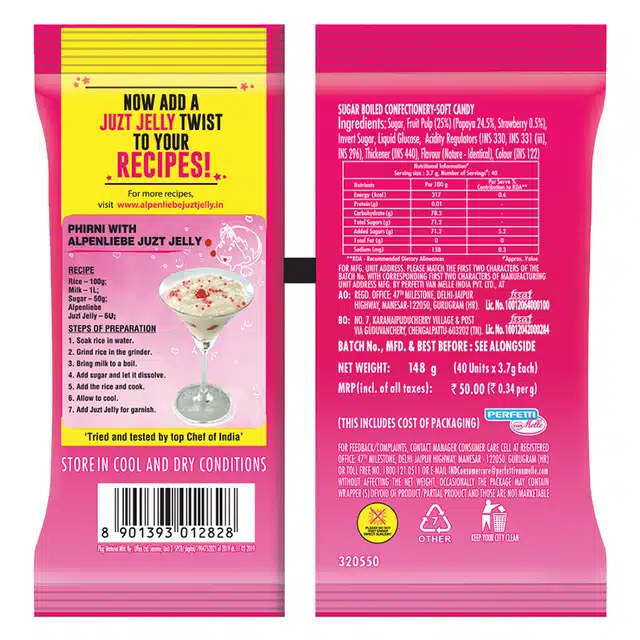 ALPENLIEBE JUZT JELLY Strawberry Flavour Pouch 148. g