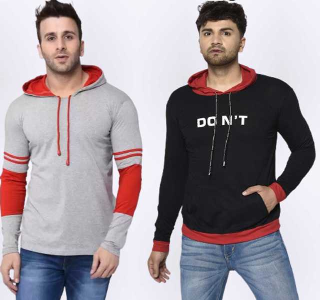 Men's Hooded Sweatshirt (Pack of 2) (Multicolor, XL) (SVG-90)