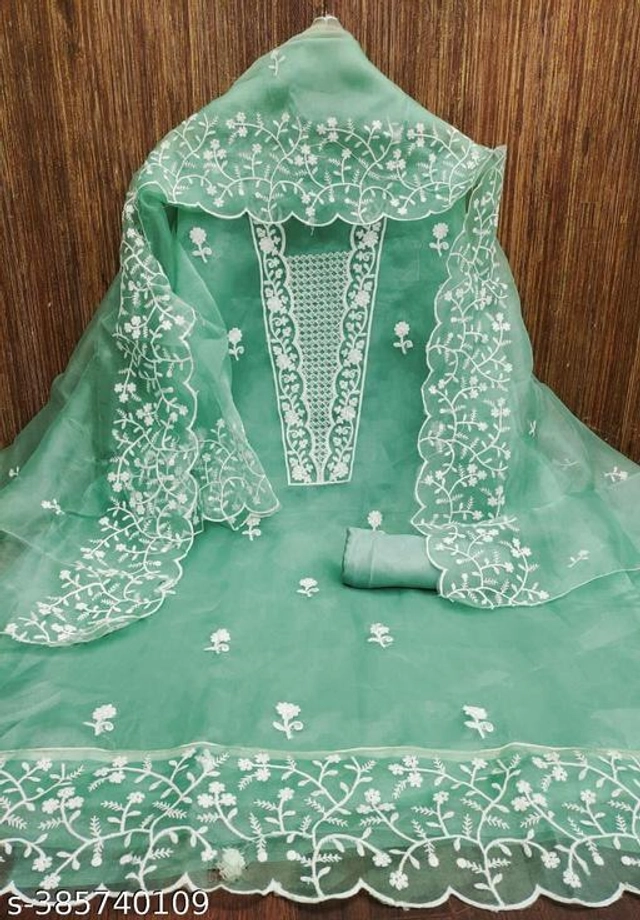Embroidered Unstitched Suit for Women (Sea Green, 2.25 m)