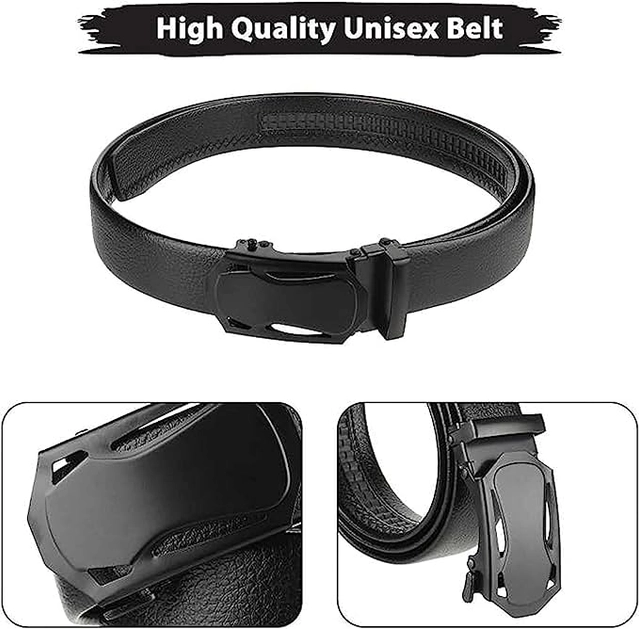 Leather Textured Belt for Men (Black, 34)