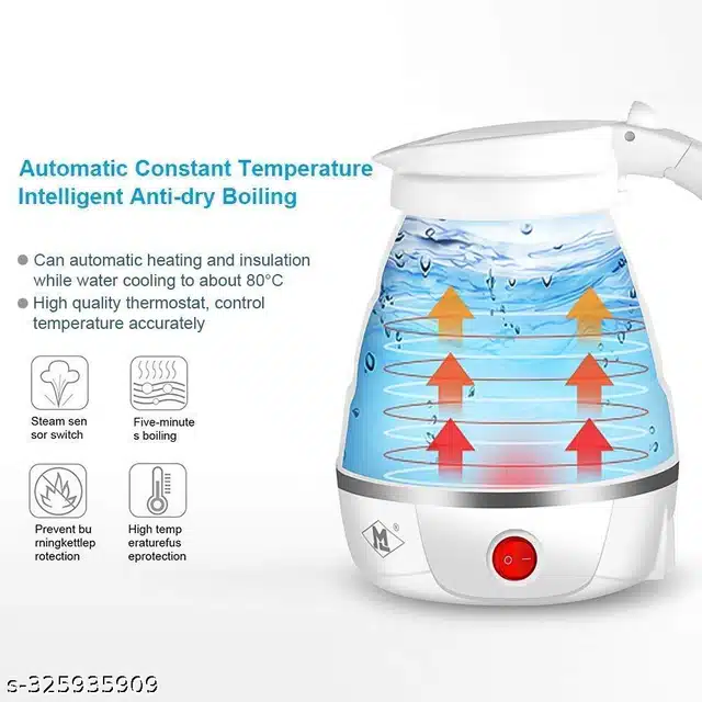 Silicone Travel Folding Electric Kettle (Multicolor, 600ml)