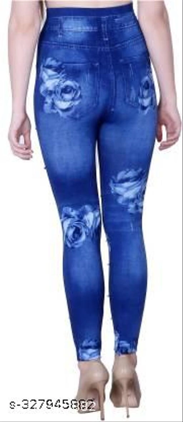 Polyester Dyed Jeggings for Women (Blue, S)