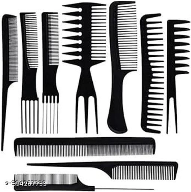 Plastic Hair Comb Set (Black, Set of 12)