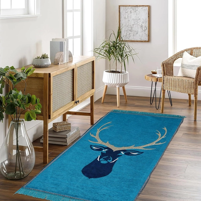 Cotton Printed Welcome Christmas Theme Mat (Aqua Blue)