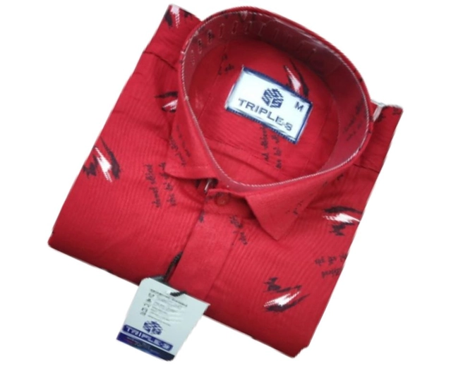 Full Sleeves Printed Shirt for Men (Red, M)