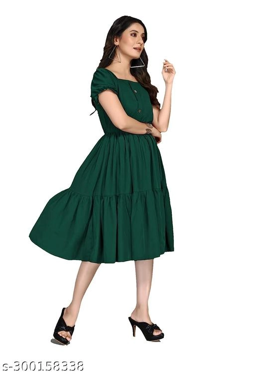 Crepe Solid Dress for Women (Green, S)