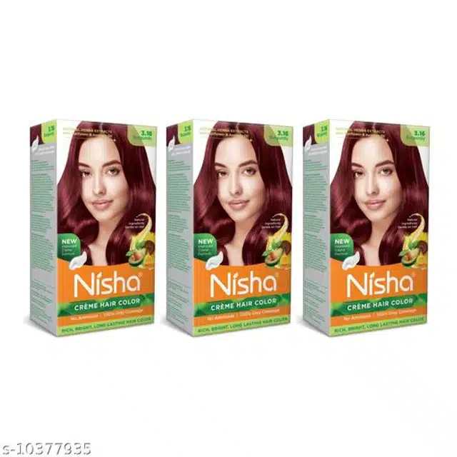 Nisha Cream Hair Color (Burgundy, 120 g) (Pack of 3)