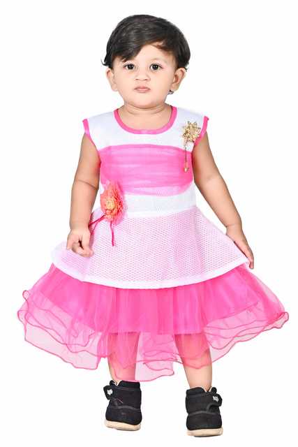 Maruf Dresses Round Neck Below Knee Frocks For Little Girl (Pink, 9 - 24 Month) (M-11)