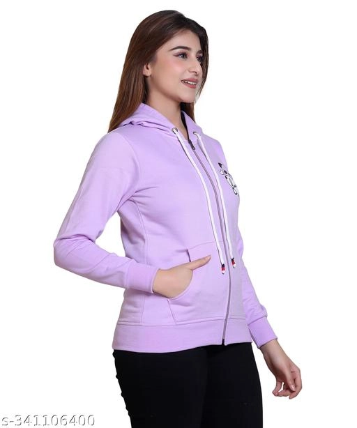 Fleece Printed Hoodie for Women (Lavender, XXL)