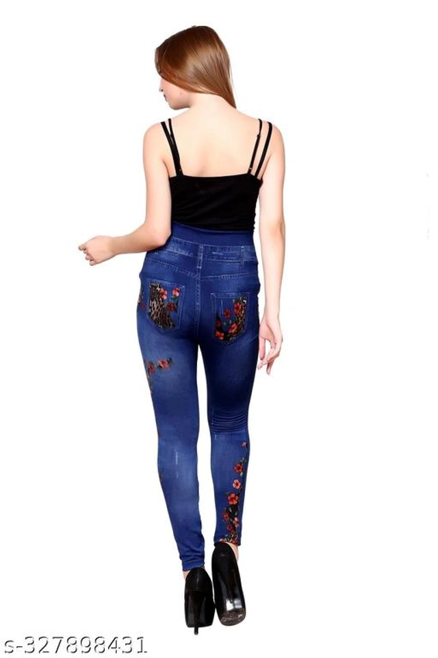 Polyester Dyed Jeggings for Women (Blue, Free Size)