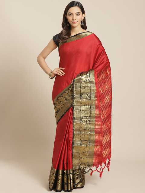 New Fancy Cotton Festive Sarees (Red) (S208)
