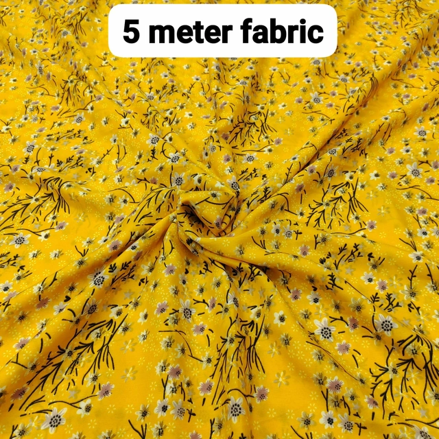 Crepe Printed Dress Material for Women (Yellow, 5 m)