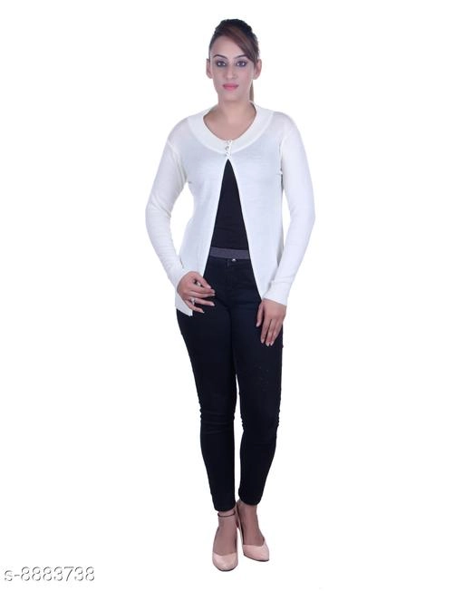 Acrylic Solid Sweater for Women (White, M)