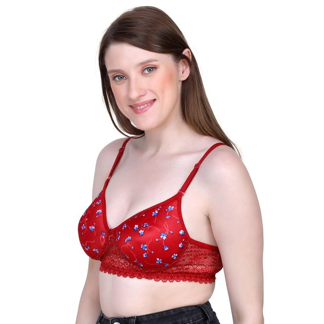 Cotton Blend Printed Padded Bra for Women (Multicolor, 30)