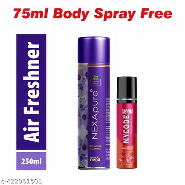 Nexa Lavender Air Freshener (250 ml) with MYCODE Sweet 16 Body Spray for Men (75 ml) (Set of 2)