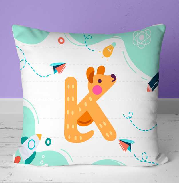Colorful Alphabet Letter K Printed Cushion Cover with Filler (Black, 12x12 Inch) (GT-1002)