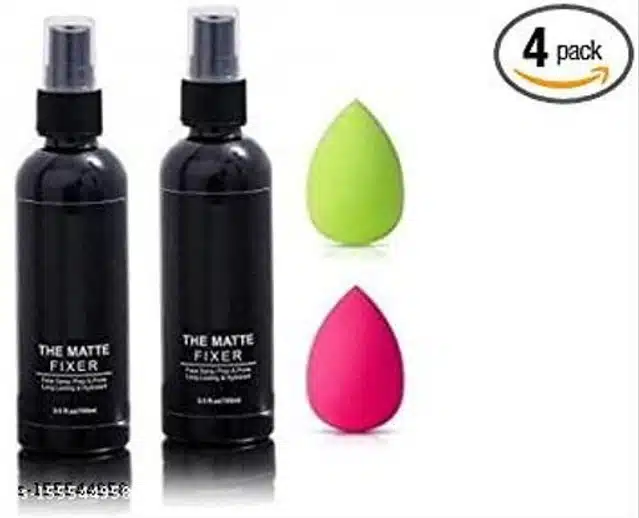 (2 Pcs) Makeup Fixer Spray with (2 Pcs) Makeup Blender Puffs (Set of 2)