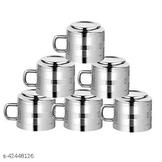 Stainless Steel Tea Cup (Multicolor, 100 ml) (Pack of 6)