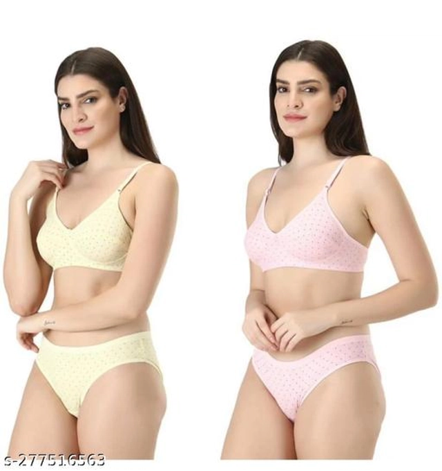 Cotton Blend Solid Lingerie Set for Women (Multicolor, 30A) (Pack of 2)