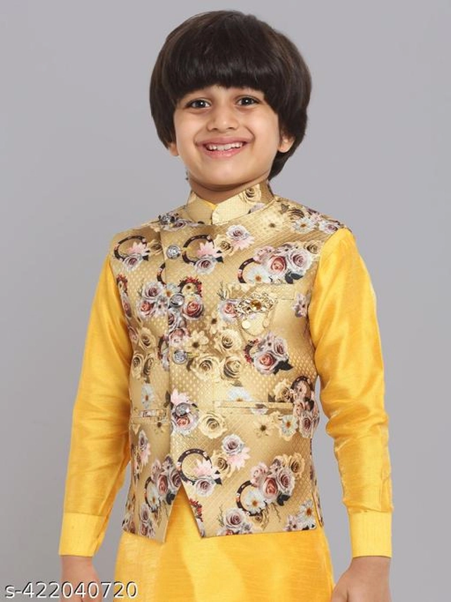 Art Silk Ethnic Jackets for Boys (Gold, 1-2 Years)