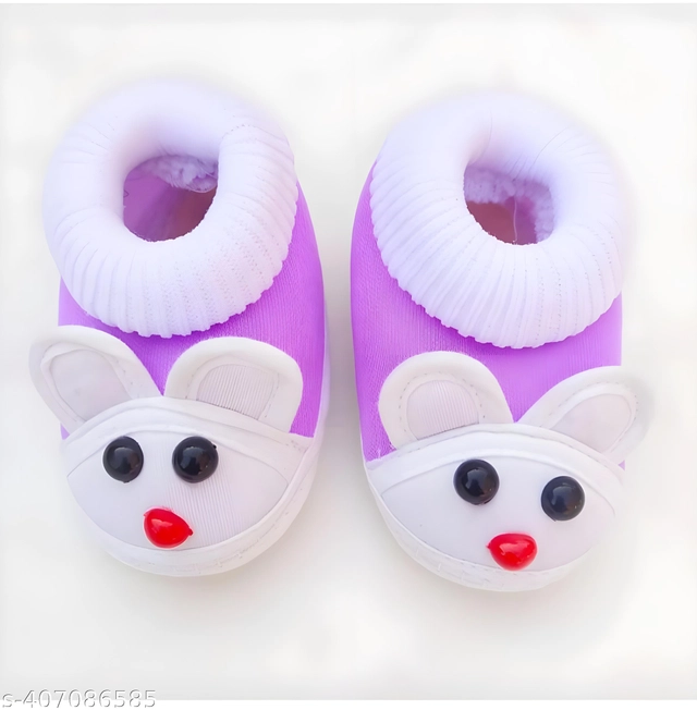 Cotton Booties for Infants (Purple, 0-3 Months)