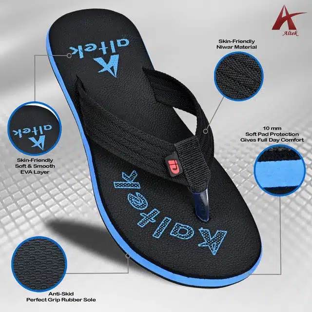 Flip Flops for Men (Black & Blue, 11)