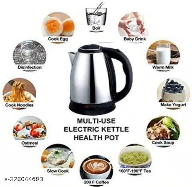 Stainless Steel Multipurpose Electric Kettle (Black & Silver, 2 L)