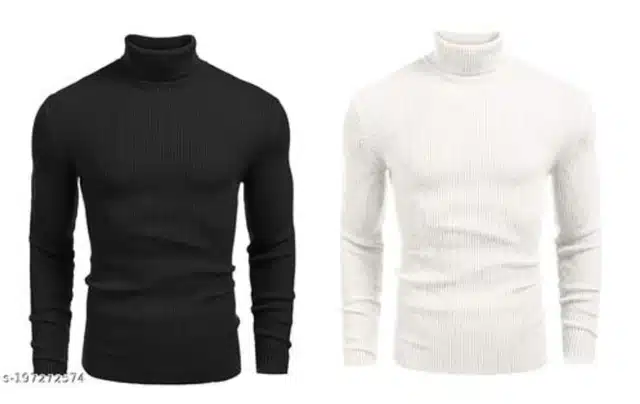 Cotton Blend High Neck Sweater for Men (Pack of 2) (White & Black, M)