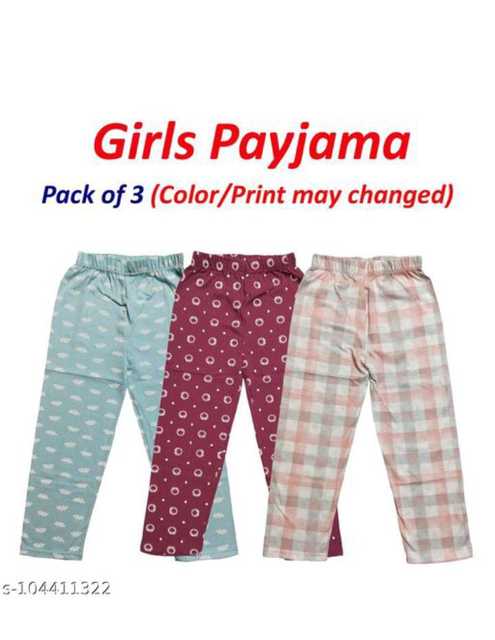 Girl's Dailywear Pyjama (Pack Of 3) (Multicolor, 7-8 Years) (A-3)