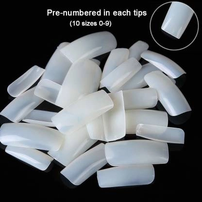 500 Pcs False Acrylic Fingernails Full Cover French Artificial Nails Tip 10 Sizes with Box (Natural)