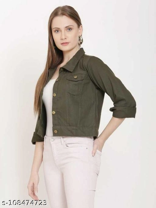 Denim Jacket for Women (Olive, S)