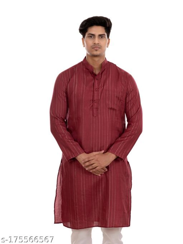 Cotton Blend Kurta for Men (Maroon, S)