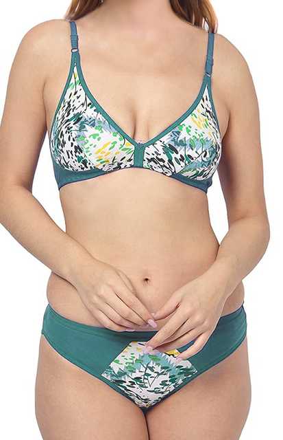 PIBU Satin Lingerie Set for Women (Pack of 1) (Green, 38) (P-17)