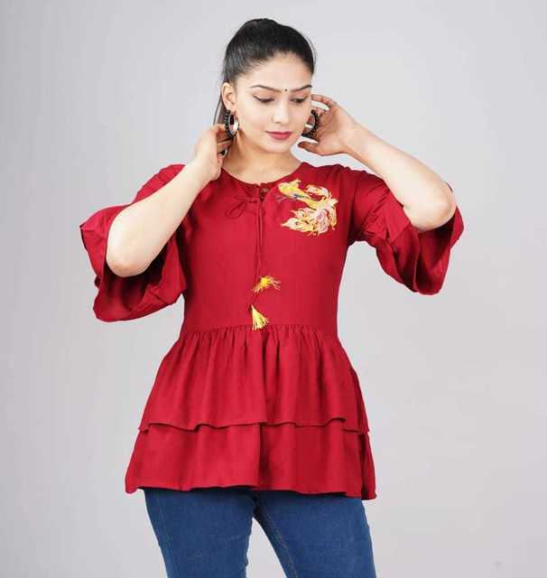 Priyanshi Rayon Womens Top (Red, S) (PC-12)
