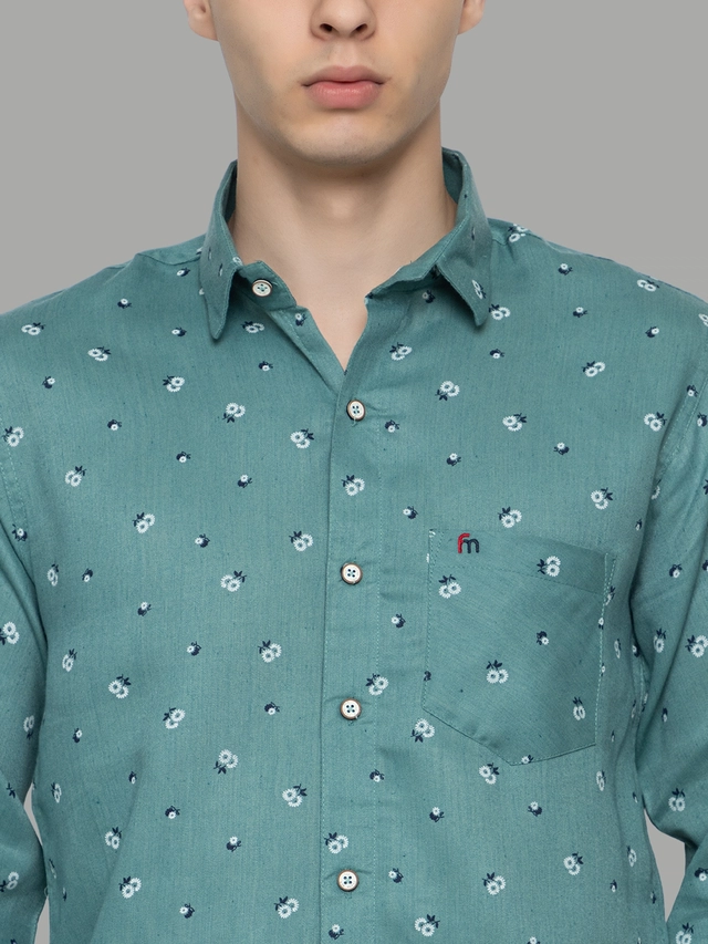 Full Sleeves Printed Shirt for Men (Green, M)