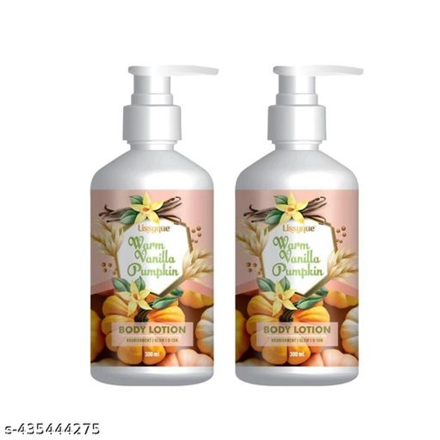  Lissyque Body Lotion Vanilla Pumpkin For Soft, Moisturised, Deep Hydration, Skin Whitening, Smooth, Milky Skin, SPF 30 Sun Protection & 48H Long Lasting Moisturisation, Normal To Dry Skin - 300ml (Pack of 2)