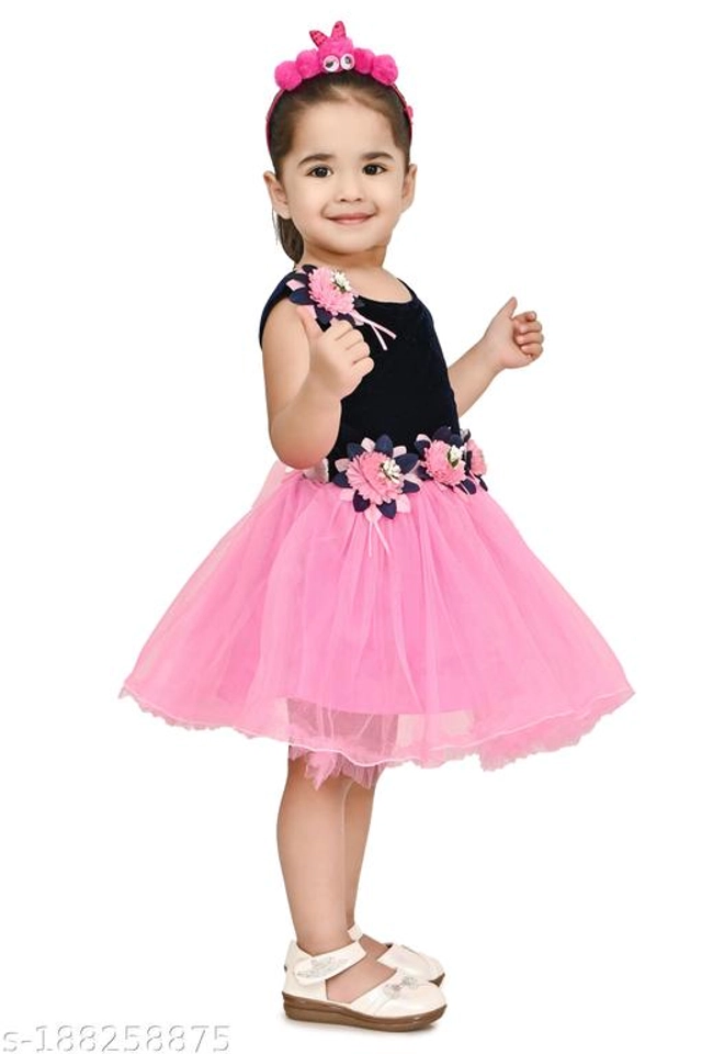 Net Frock for Girls (Pink & Navy Blue, 6-9 Months)