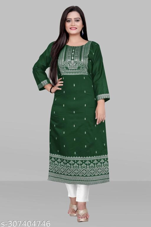 Chanderi Cotton Embroidered Kurti with Pant for Women (Bottle Green, XL)