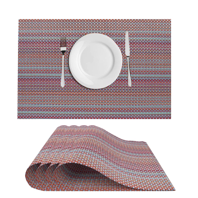 PVC Waterproof Rectangle Striped Table Mats (Purple, 45x30 cm) (Pack of 4)