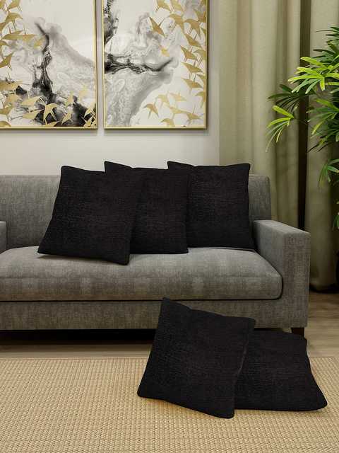 Klotthe Solid Polycotton Cushion Covers (Black, 30X30 Cm) (Set of 5) (K-16)