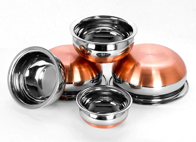 LEROYAL  Stainless Steel Copper Bottom Handi Pot Set (Set of 5 Pieces, 5500 ml)