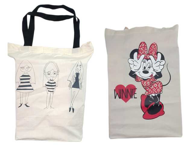Active Basic Cotton Cartoon Printed With Zip Closure Canvas Bag (Pack Of 2, Off-White) (SS-361)