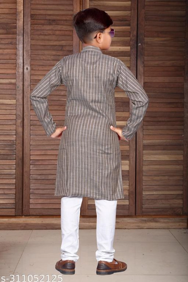 Art Silk Kurta Sets for Boys (3-4 Years, Grey & White)