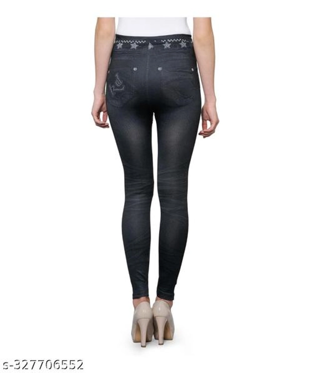 Polyester Dyed Jeggings for Women (Black, Free Size)