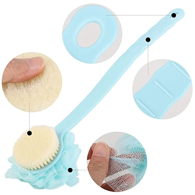 2-in-1 Loofah with Handle Body Back Scrubber cum Bath Brush (Assorted)