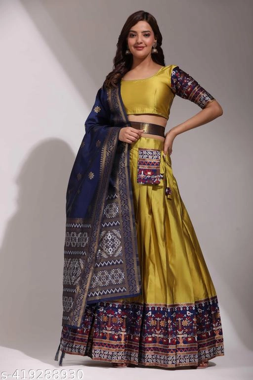 Art Silk Solid Un Stitched Lehenga with Choli & Dupatta for Women (Olive)