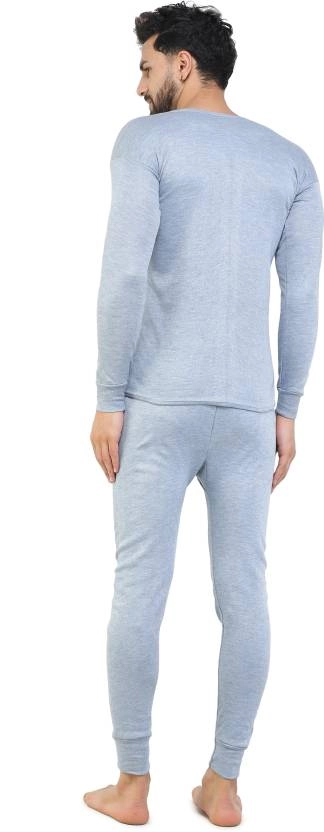 Cotton Blend Thermal Set for Men (Light Grey, M)