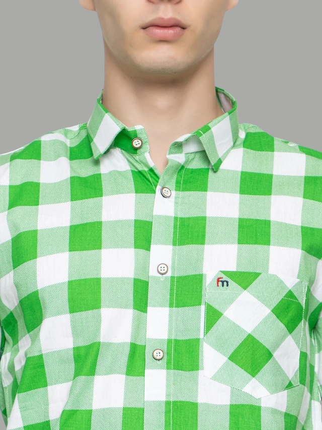 Full Sleeves Checkered Shirt for Men (Green, M)