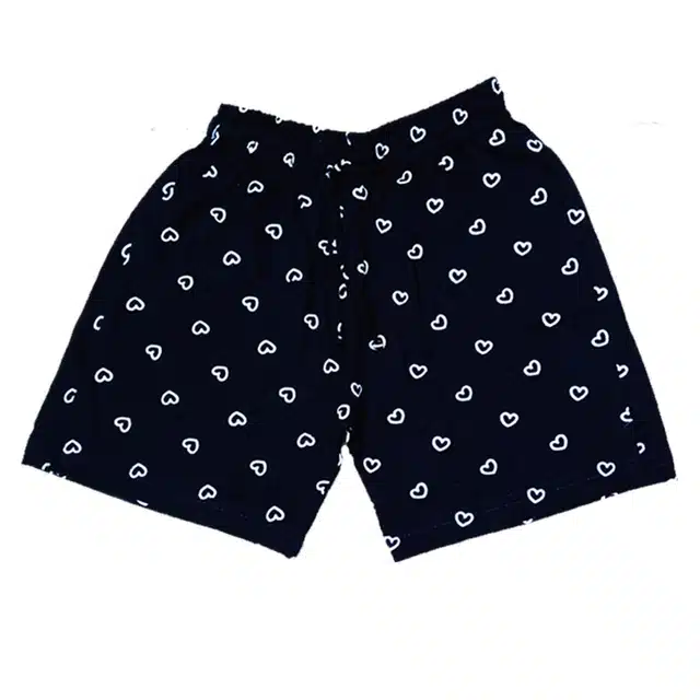 Cotton Blend Printed Shorts for Girls (Navy Blue, 2-3 Years)